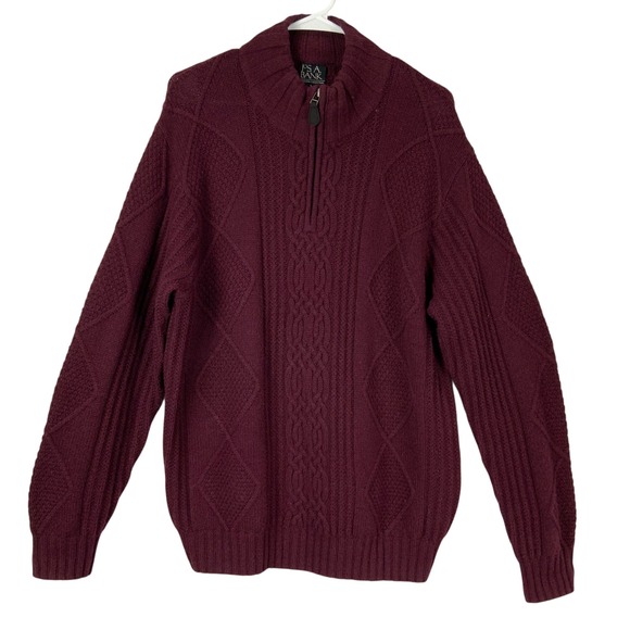 Jos. A. Bank Other - Jos. A. Bank Mens Burgundy Lambswool Blend Cable Knit Quarter Zip Sweater Large